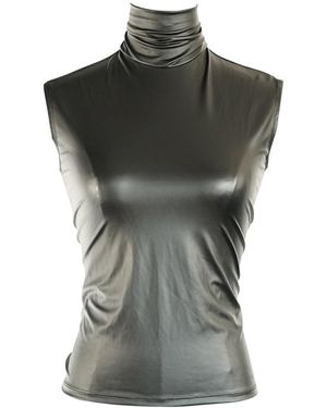 Jennafer Grace Matte Black Vegan Leather Mockneck Tank - Grey