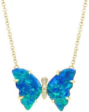 KAMARIA Opal Butterfly Necklace With Diamonds & Prongs - Blue
