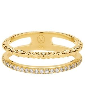 Vanhi Molten Crystal Double Band Ring - Metallic