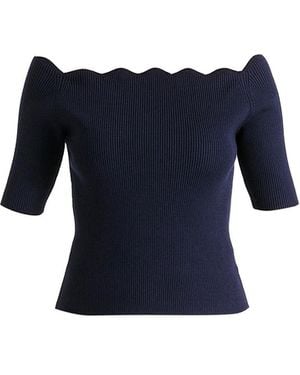 Paisie Scallop Neck Knit Top - Blue