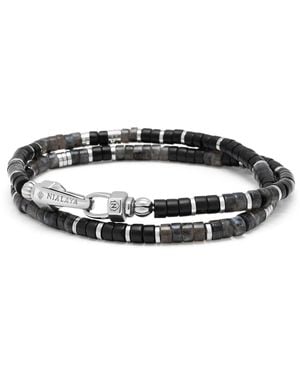 Nialaya Onyx & Labradorite Heishi Wrap Bracelet - Metallic
