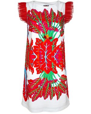 Lalipop Design Mini Dress With Red Leaves Print