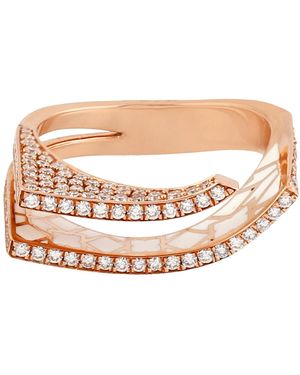 Artisan Rose 14K Rose Open Bypass Diamond Enamel Band Ring - Multicolour