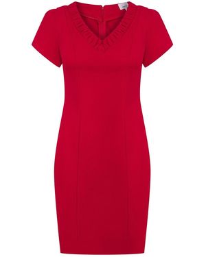 K-Win London Elegant Ruffle V-Neck Dress - Red