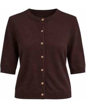 Fiora Muse Short Sleeve Crew Neck Cashmere Cardigan - Brown