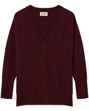 Loop Cashmere Relaxed Lofty V Neck Sweater - Red