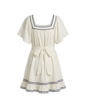 Modenaire Neutrals Contrast Trim Mini Dress Sculpted Waist - White