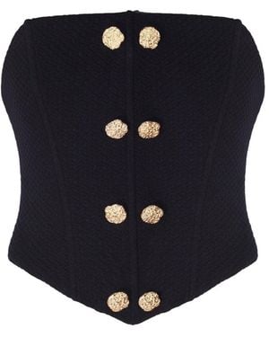 No'design Medici Button-Detail Back-Tie Corset - Black