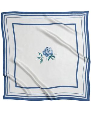 RainSisters Small Minimal Floral Natural Silk Scarf - Blue