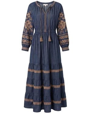Adrift Clothing Tabitha Embroidered Chambray Dress - Blue