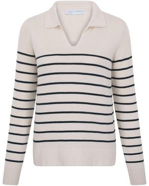 Paul James Knitwear Neutrals Lightweight Cotton Colette Open Collar Breton Top - White