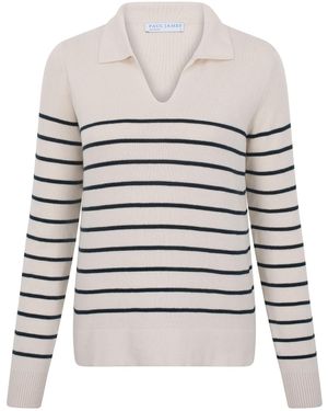 Paul James Knitwear Neutrals Lightweight Cotton Colette Open Collar Breton Top - White