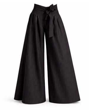Nikka Place Wrap Around Wide Leg Linen Trousers With Front Tie - Black
