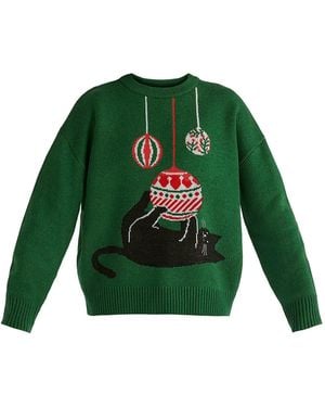 Paisie Christmas Sweater With Cat And Baubles - Green