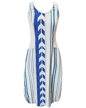 Haris Cotton Tank Balloon Cotton Embroidered Dress With Rib Details - Blue