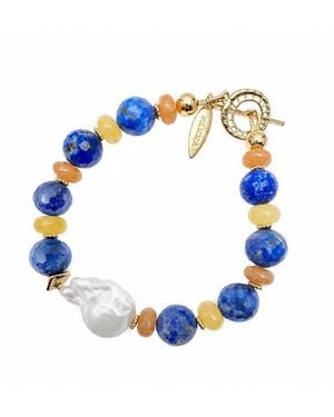 Farra Lapis And Colourful Gemstone With Baroque Pearl Bracelet - Blue