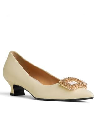 Beautiisoles by Robyn Shreiber Made in Italy Neutrals Elsie Leather Dressy Low Heel Pump For Valentine Evening & Wedding Bridal - Natural