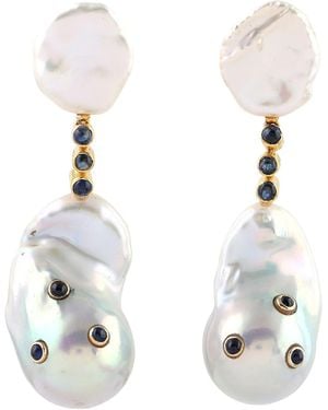 Artisan Uneven Pearl & Sapphire Dangle Earrings - Metallic