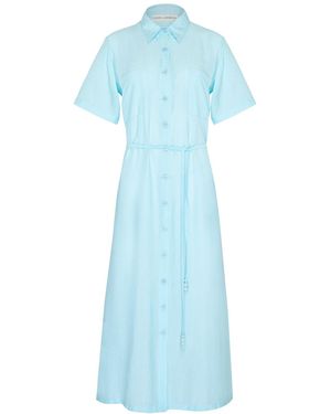 STATE OF GEORGIA Linen Cotton Button-Front Drawstring Midi Dress - Blue