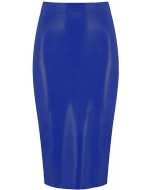 Elissa Poppy Latex Midi Skirt - Blue