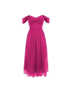 Framboise Valdez Elegant Fuchsia Silk Midi Dress - Pink
