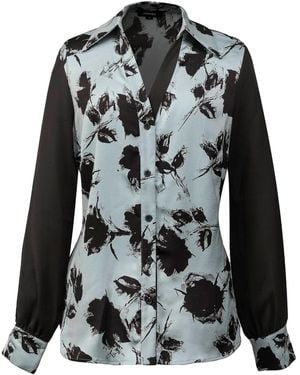 Smart and Joy Bi-Material Flower Print Shirt - Black