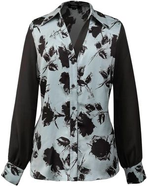 Smart and Joy Bi-Material Flower Print Shirt - Black