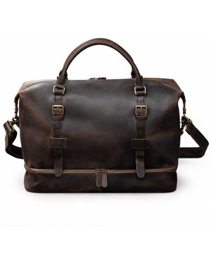 Touri Genuine Leather Weekender With Outerwear Compartment - Black