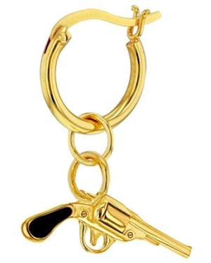 True Rocks 18Kt Plates & Enamel Mini Retro Pistol Charm Hung On An Plated Hoop Earring - Metallic