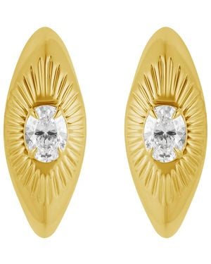 Artisan 14K Oval Diamond Sunray Huggie Earrings - Metallic