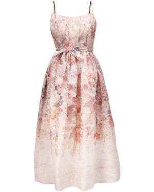 Smart and Joy Neutrals Flower Print Organza Strappy Dress - Pink