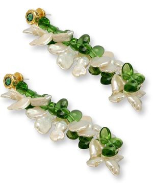 Classicharms Midori Pearl Petal & Peridot Tassel Earrings - Green