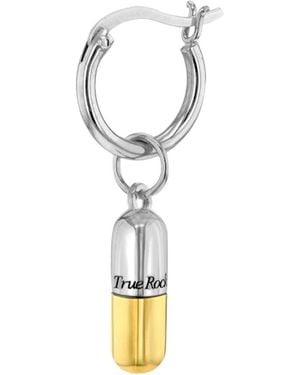 True Rocks 2 Tone Sterling & Plated Mini Pill Charm On Hoop Earring - Metallic