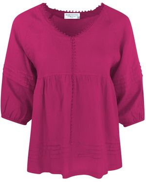Haris Cotton Flowy Three-Quarter Sleeve Blouse With Gathered Detailing Pomegranate - Pink