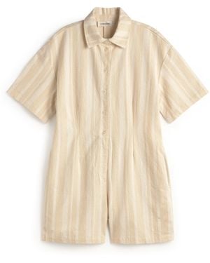 Thinking Mu Ecru Striped Jumpsuit Roberta - Natural