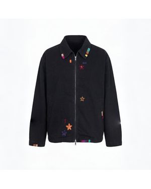 Modenaire Embroidered Cotton Linen Jacket Relaxed Fit Artisan Detail - Blue
