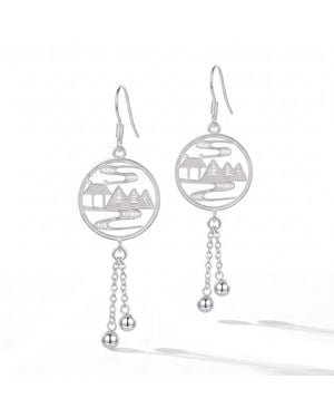 Yieon Ink Landscape Fine Filigree Tassel Earrings - White