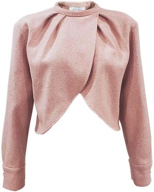 ADIBA Jacquard Rose Long Sleeve Cropped Top - Pink