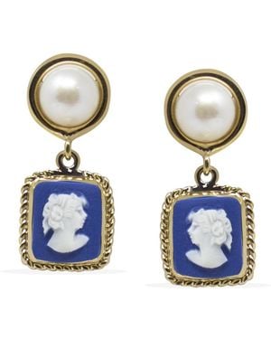 Vintouch Italy The Beloved Gold-plated Blue Cameo And Pearl Earrings