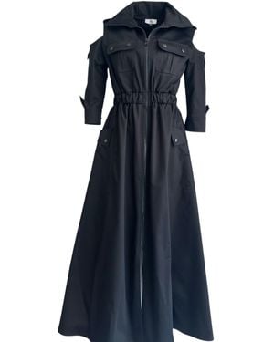 Adrenaline Fashion Elegant Maxi Dress With Shoulder Cut-Outs, Belted Waist And Flared Hem - Blue