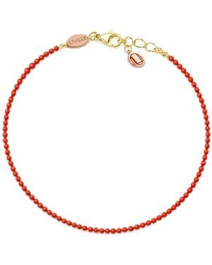 Unaloe Natural Coral Bracelet With Small Round Beads And -Plated Sterling - Red