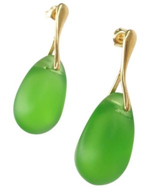 Way to Chic Teardrop Glass Earrings On Plated Studs - Green