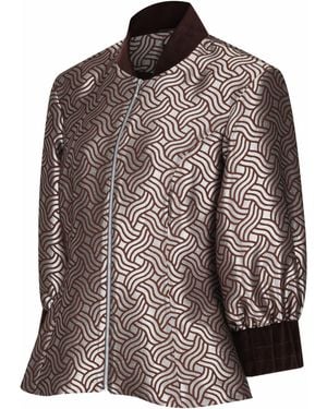 Lioness by Tf Dazzle Chocolate Shimmery Fitted Jacket Blouse - Brown