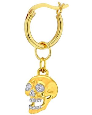 True Rocks 2 Tone Gold & Silver Skull Charm Hung On Gold Hoop - Metallic