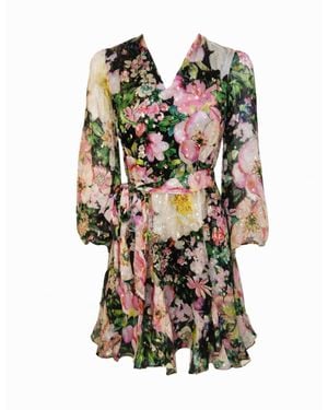 Introvertie VIENNA Soho Mini Viscose Lurex Balloon Sleeve Dress - Green
