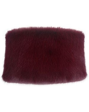 Miss Circle New York Darla Burgundy Faux Fur Off-Shoulder Cropped Top - Red