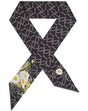 Ana Maison Sophisticated Linework Bloom Silk Twilly Scarf - Black