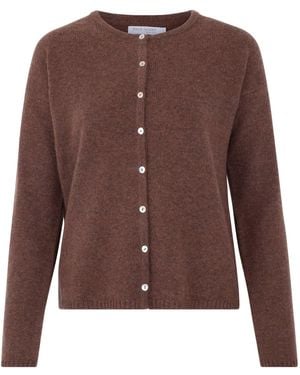Paul James Knitwear Lambswool Leona Crew Neck Cardigan - Brown