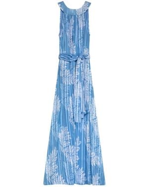 Niza Long Floral Print Jumpsuit With V-Neck And Wide Skirt - Blue