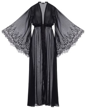 KÂfemme Sexy Sheer Kimono Robe With Lace - Black